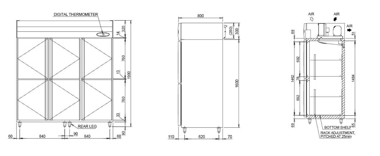 kích thướt tủ đông công nghiệp hoshizaki 6 cánh, sức chứa tủ đông công nghiệp 6 cánh, tủ đông công nghiệp chất lượng cao